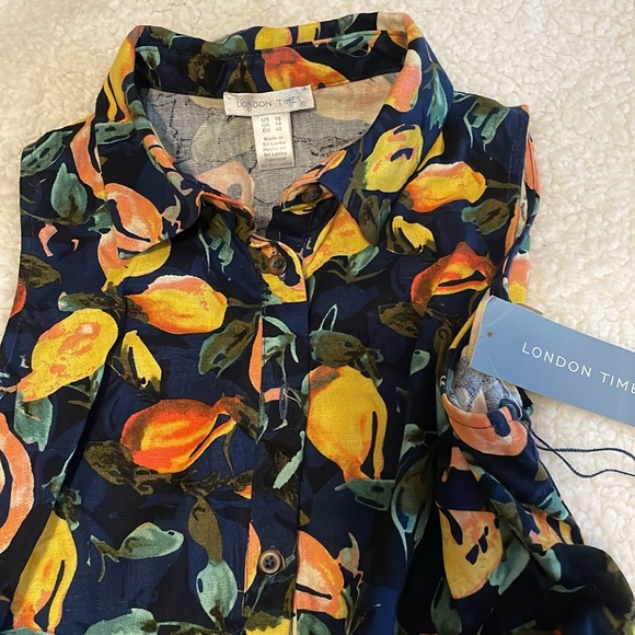 London Times Linen Lemon Printed Sleeveless Full Dress Size 10 NWT - Picture 3 of 7